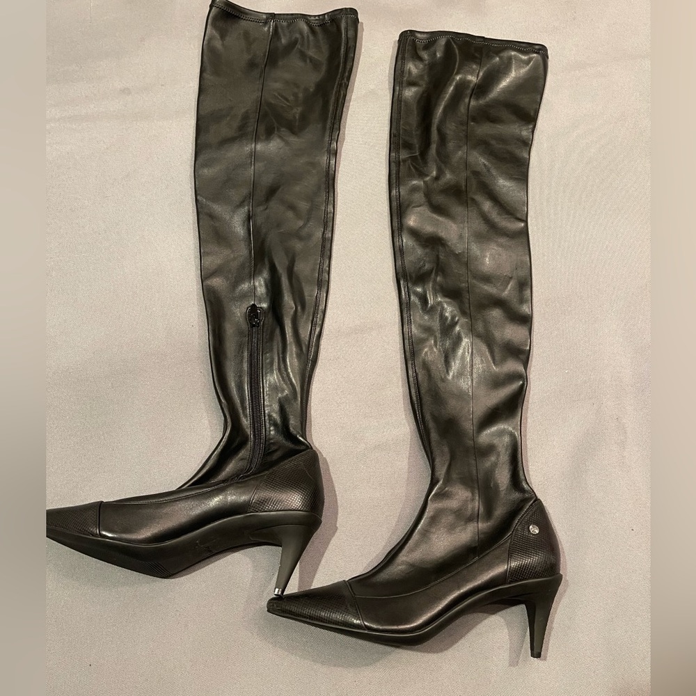 Calvin Klein Size 7  NWOB Black Stretch Thigh High Boots
